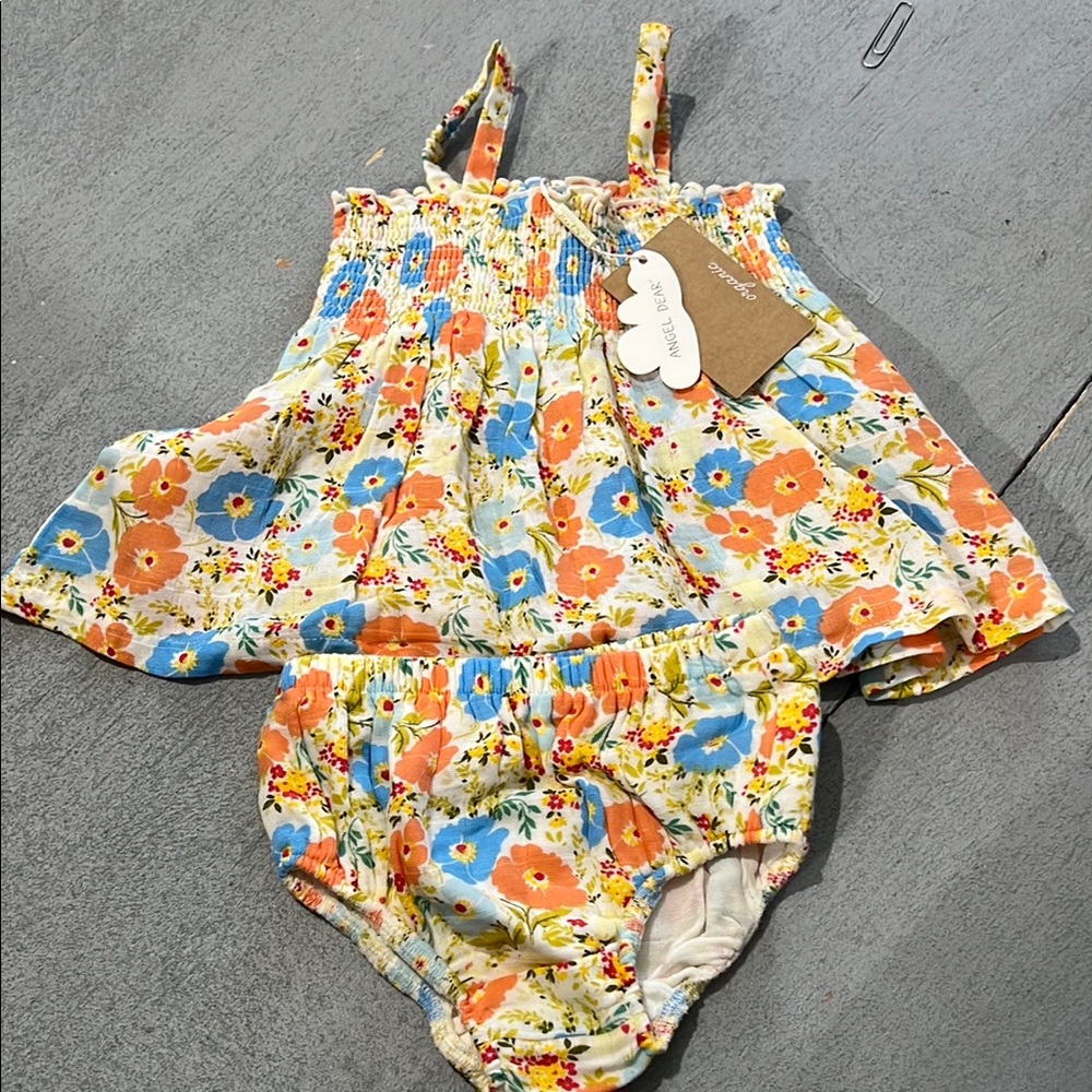 Angel Dear Floral Baby Set in Orange and Blue